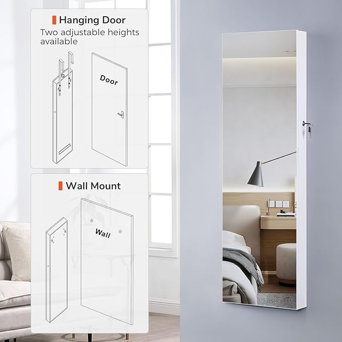 GISSAR Full Length Mirror Jewelry Cabinet, 6 LEDs Jewelry Armoire Wall Mounted - Image 2