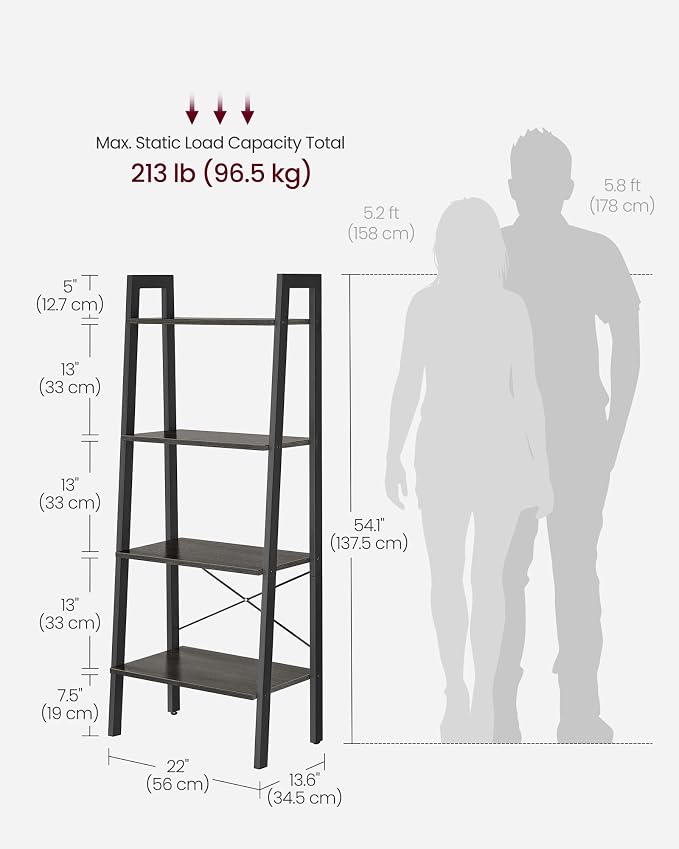 VASAGLE Ladder Shelf, 4-Tier Bookshelf, Storage Rack, Bookcase - Image 3