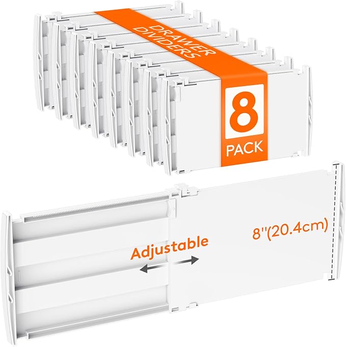 Lifewit 8" High 8 Pack Deep Drawer Dividers, 13.8-22.5" Adjustable Dresser by Lifewit