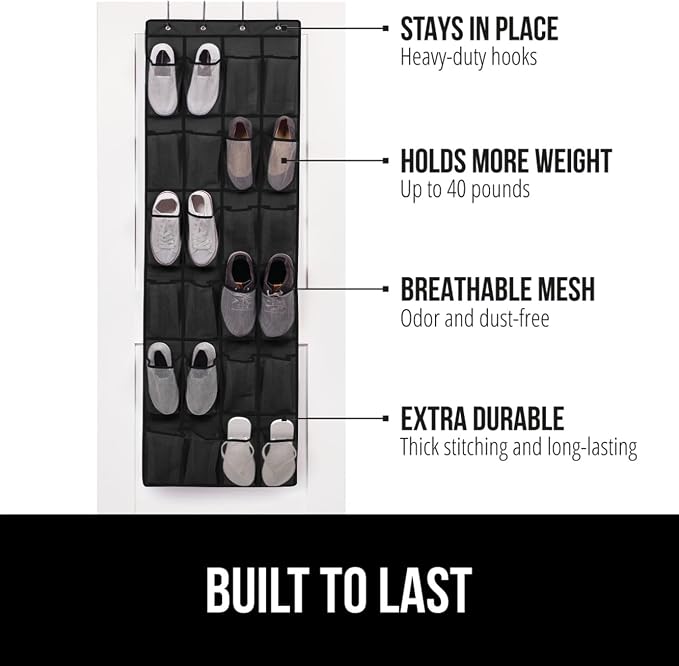 GORILLA GRIP Over the Door Shoe Organizer, 24 Extra Large Breathable Mesh - Image 2