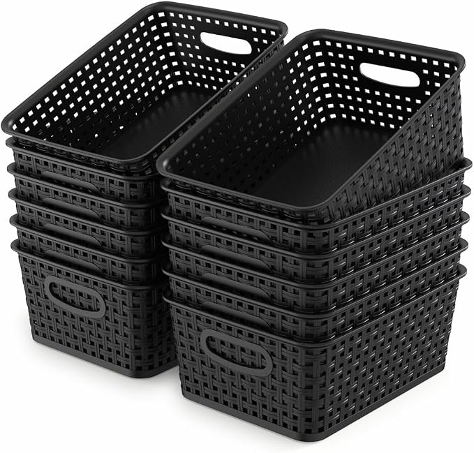 WYT 12-Pack Plastic Small Shelf Storage Weave Baskets by WYT