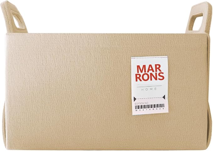 Collapsible Felt Beige Storage Bin Medium 11"x7.1"x7.1" – Foldable Basket by MARRONS