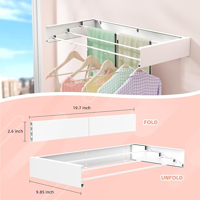 Wall Mounted Drying Rack for Laundry 19.8'', Folding Drying Rack Clothing Wall - Image 5