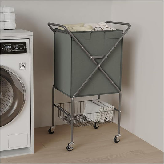 Laundry Basket with Wheels:88L Rolling Laundry Cart Foldable Metal Frame Dirty by Unknown