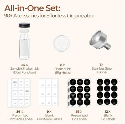 ComSaf Glass Spice Jars with Label, 93 Labels, a Metal Funnel, Extra Shaker Lids - Image 4