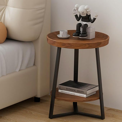 Gadroad Round End Table with Storage Shelf, 2 Tier Farmhouse Side Table - Image 10