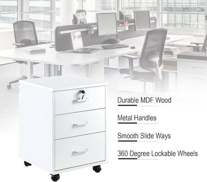 File Cabinet with Lock 3 Drawer Mobile Filing Cabinet with 360° Swivel Wheels - Image 6