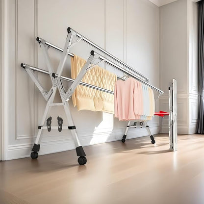 Adjustable 5-Bar Clothes Drying Rack, Foldable Stainless Steel Laundry Stand - Image 2