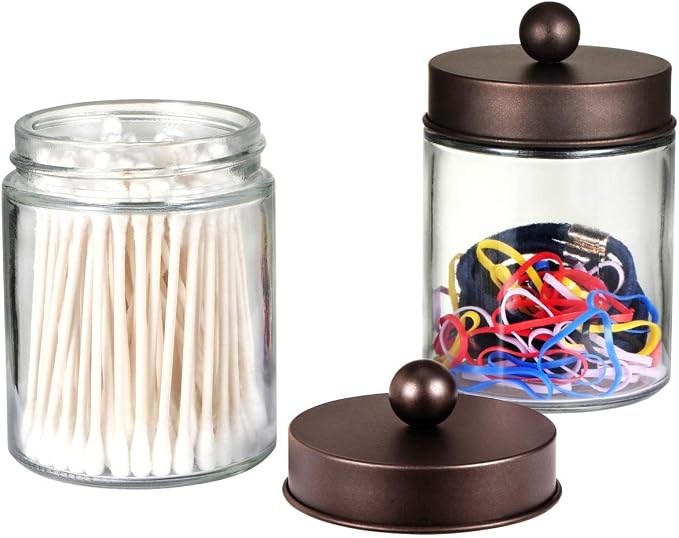 Amolliar 6Pc Apothecary Jars Bathroom Vanity Organizer- Rustic Farmhouse Decor - Image 2