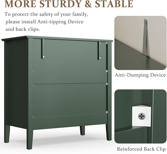 RoyalCraft Green Fluted 3 Drawer Dresser, 32 inch Wide Dresser Nightstand - Image 7