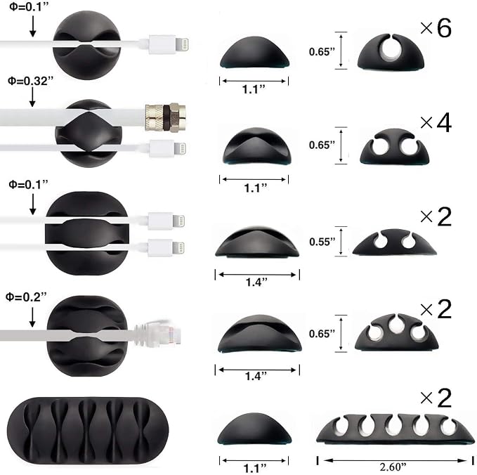 OHill Desk Cable Management Cord Organizer, 16 Pack White Self Adhesive Cord - Image 2