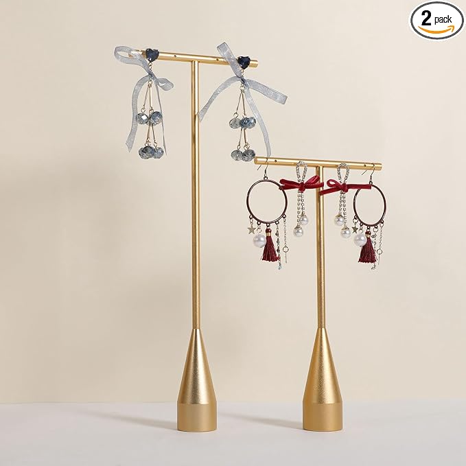GemeShou 2pcs Gold earring display T bar stand, Big jewelry earring holders by GemeShou