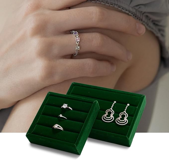 Green Velvet 3-Slots Jewelry Ring Display Tray Showcase Small Jewelry Display - Image 5