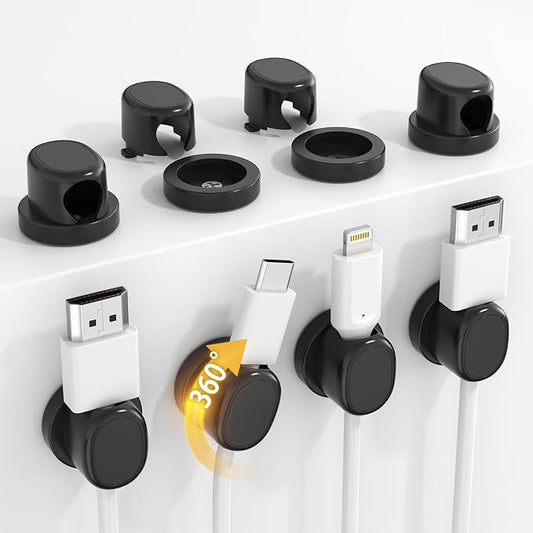 Rotatable Cord Holder, Snap-Lock Cable Clips, 8 Pack Adhesive Cord Organizer by TIKIWIK