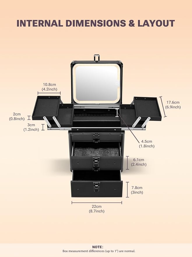 Qislee Makeup Box with Double Drawers and Four Trays, A Detachable Lighted - Image 5
