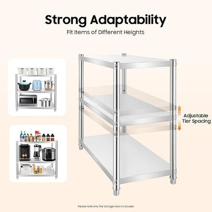 Metal Work Table, 3 Tier Kitchen Storage Rack, Stainless Steel Shelving Unit - Image 5