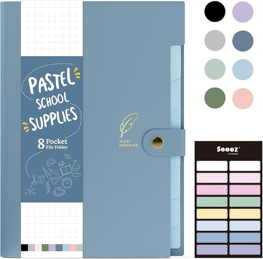 Sooez Aesthetic 8 Pocket Accordion File Organizer, Pastels Expanding File Folder by Sooez