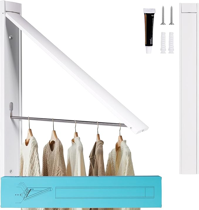 Retractable Clothes Drying Rack, Space Saver Wall Mounted Folding Hanger by RimiWorld