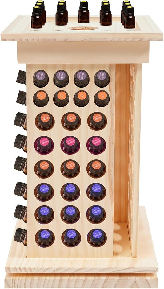 125-Slot Wooden Essential Oil Display Rack, Rotating 360° Organizer by QUEMARQUE