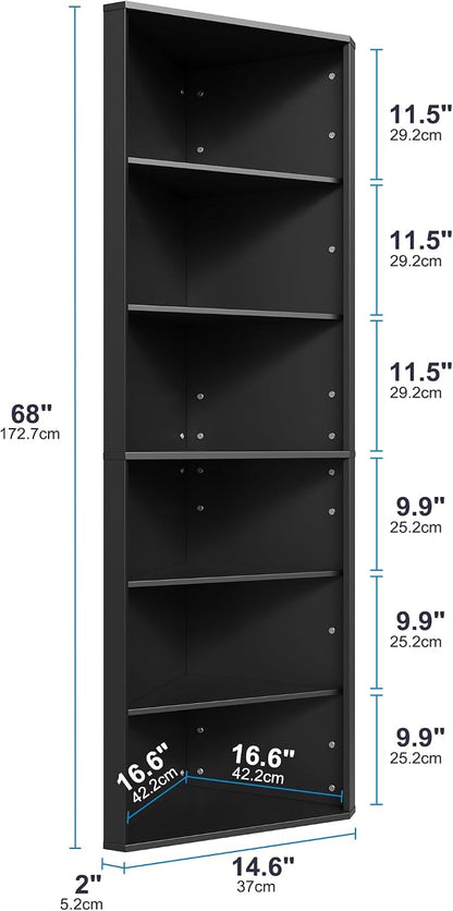 6 Tier Corner Shelf with Adjustable Shelf, Freestanding Corner Display Storage - Image 2