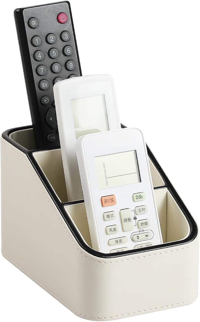 PU Leather Remote Control Holder, Small Desk Organizer Office Supply Bedside by NICLNGSH