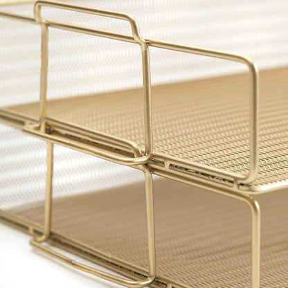 BLU MONACO Gold Mesh Paper Tray – Set of 2 Stackable Letter Trays – Durable - Image 5