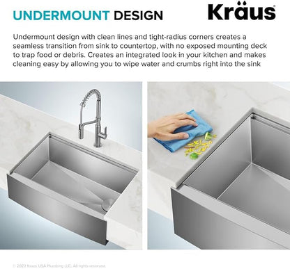 KRAUS Kore 27-Inch Farmhouse Workstation 16 Gauge Stainless Steel Kitchen Sink - Image 6