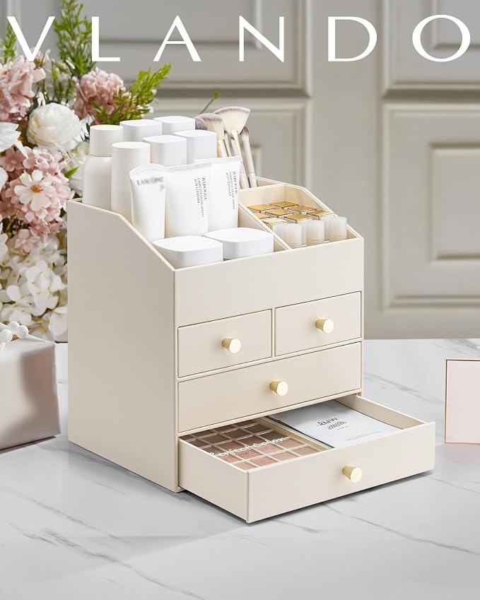 Vlando Makeup Organizer Countertop, Large Vanity Organizer PU Leather Make up - Image 7