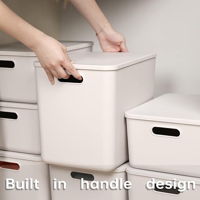 Plastic Storage Baskets With Lid Organizing Container Lidded Knit Storage - Image 2