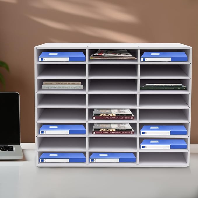 24 Compartments Literature Organizer, Desktop File Sorter Mail Center Paper - Image 2