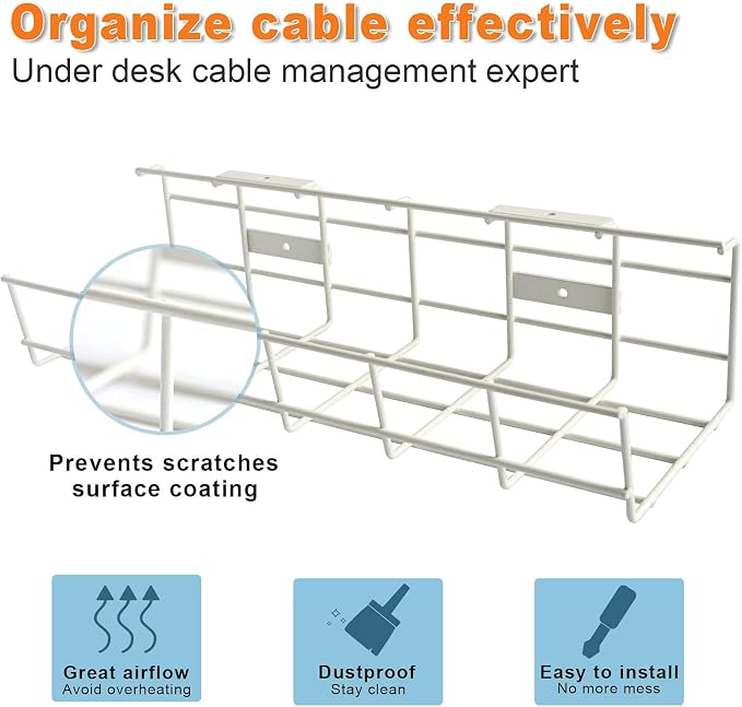 Under Desk Cable Management- 6 Pack Cord Organizer. Metal Wire Cable Management - Image 3
