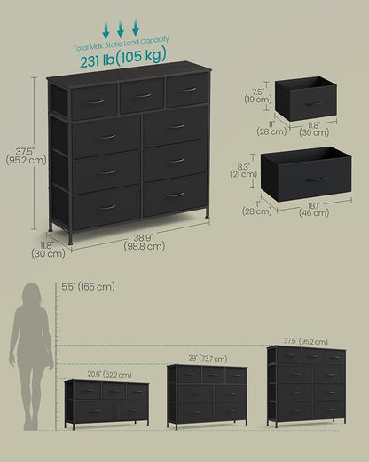 SONGMICS Dresser for Bedroom, Chest of Drawers, 9 Non-Woven Fabric Drawers - Image 2