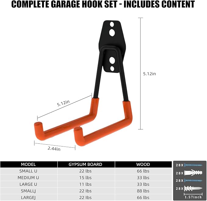Garage Hooks, 6 Pack Medium Square Wall Hooks - Image 2