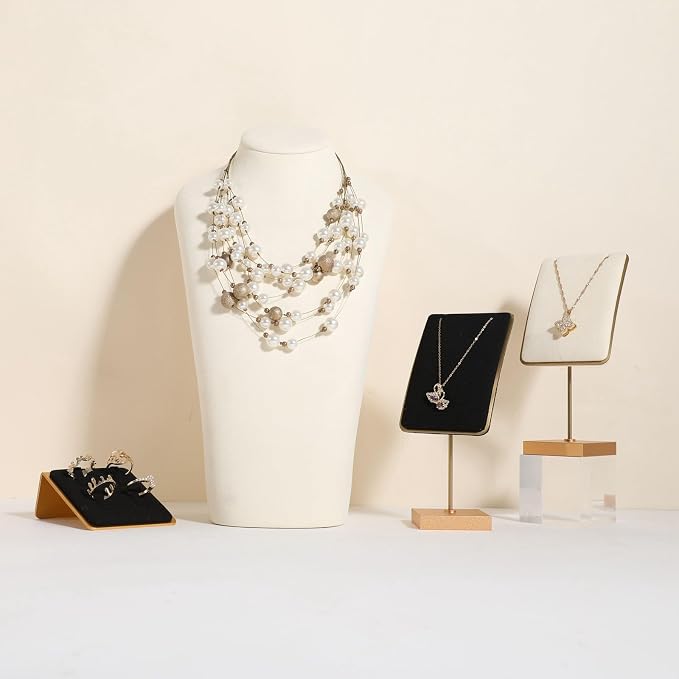 GemeShou Beige necklace hanger jewelry organizer, Velvet jewelry stand necklace - Image 3