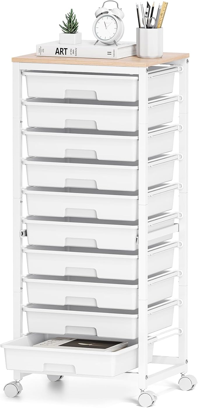 Rolling Cart with Drawers, 10 Drawer Rolling Cart, Storage Cart with Wheels by SYKIARIOL
