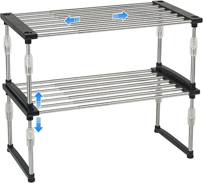 carrotez 2 Pack Expandable Cabinet Organizer, Stackable Kitchen Counter Shelf by Carrotez