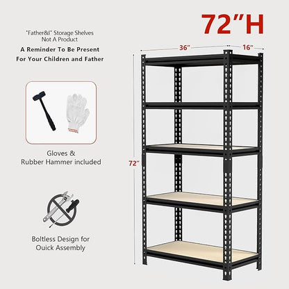 36" W Father&I 5-Shelf-Rack Industrial Metal Shelves Steel Utility - Image 3