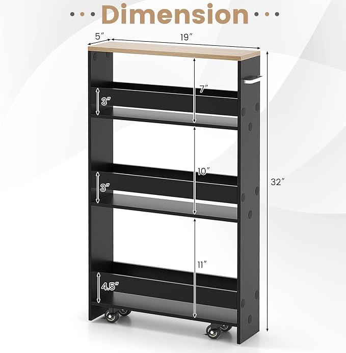 Slim Rolling Storage Cart, 4 Tier Narrow Kitchen Cart - Image 5
