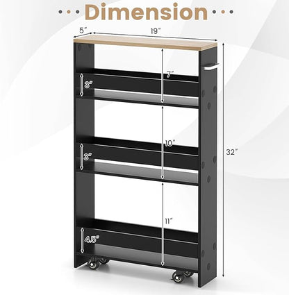 Slim Rolling Storage Cart, 4 Tier Narrow Kitchen Cart - Image 5