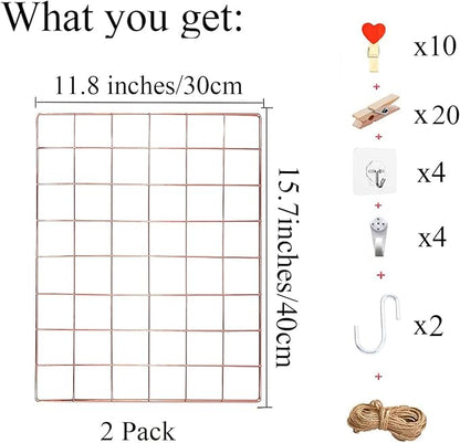 GBYAN Wall Grid 2 Pack Wire Photo Grid Panels Memo Board Wall Organizer - Image 2