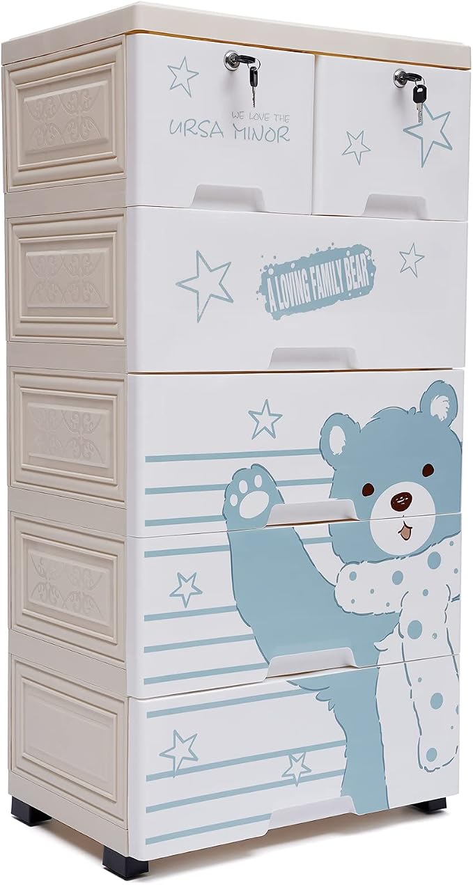 Plastic Drawers Dresser, 6 Drawers Storage Cabinet Polar Bear Tall Standing - Image 7