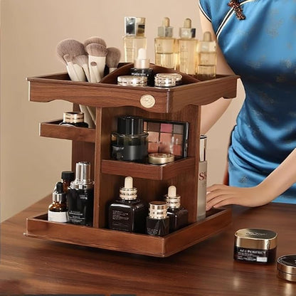 360° Rotating Makeup Organizer, Spining Adjustable Wooden Vanity Storage - Image 8