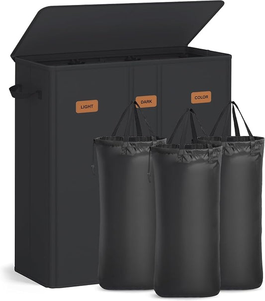 SONGMICS 47.6 Gallon Laundry Hamper, 3-Compartment Laundry Basket Sorter by SONGMICSbySONGMICSHOME