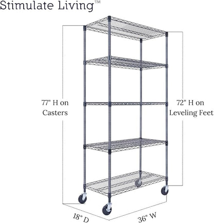 36"x18"x72" Prime Heavy Duty Black 5-Tier Wire Shelving NSF 4000 LBS MAX - Image 2