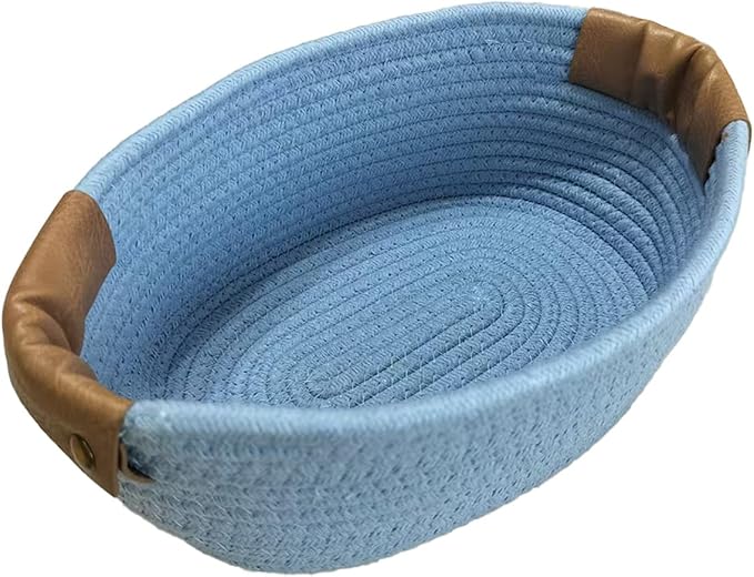 Small Cotton Woven Basket with PU Leather Handle, Baby Kids Clothes Toys Candy by SOORXIEIN
