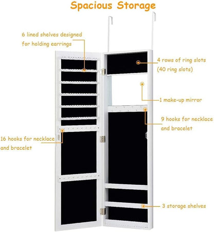Giantex Wall Door Mounted Mirrored Jewelry Cabinet Jewelry Armoire Storage - Image 6