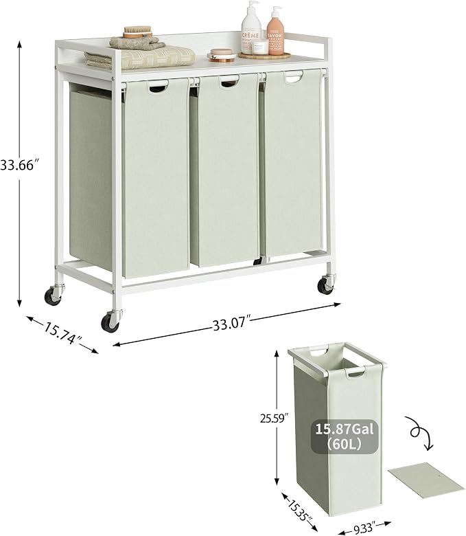 Laundry Hamper with Shelf, Laundry Basket 3 Section, Laundry Sorter with - Image 4