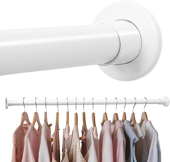 White Adjustable Closet Rod 18-48 Inches, Heavy Duty Metal Clothes Hanging Rod by Unknown