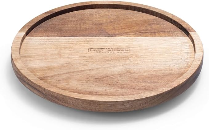 9" Acacia Wood Lazy Susan Revolution Turntable w/Rim – Rotating Tabletop by TheLazySusanRevolution