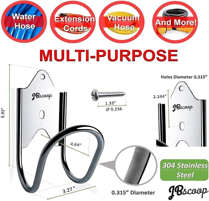 JBscoop Stainless Steel Garden Hose Hanger, - Image 3
